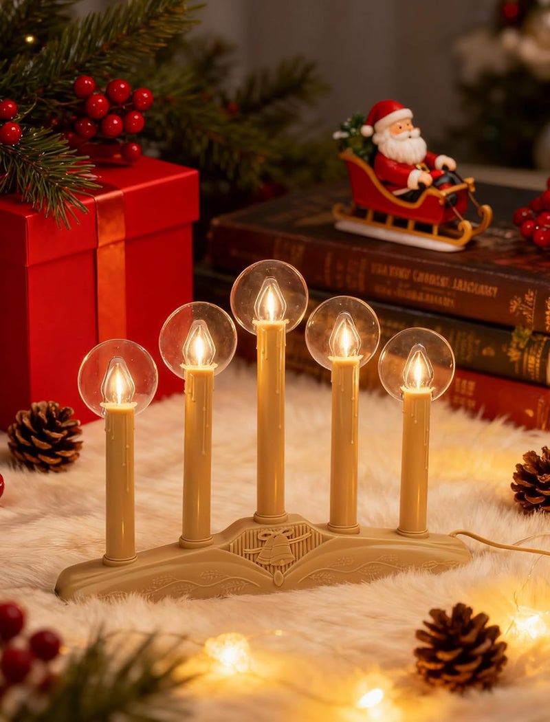 Adirxon 5-Light Christmas Window Candle Lights, Electric Plug-in Candelabra Arch for Luminous Holiday Decorations - Traditional Indoor Windowsill Taper Candle Lamp, Flameless - Image 3